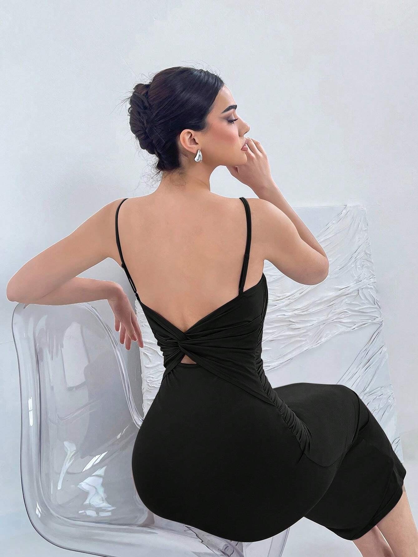 Backless Knot Cami Midi Dress | Sleeveless Stretchy Open Back Summer Bodycon