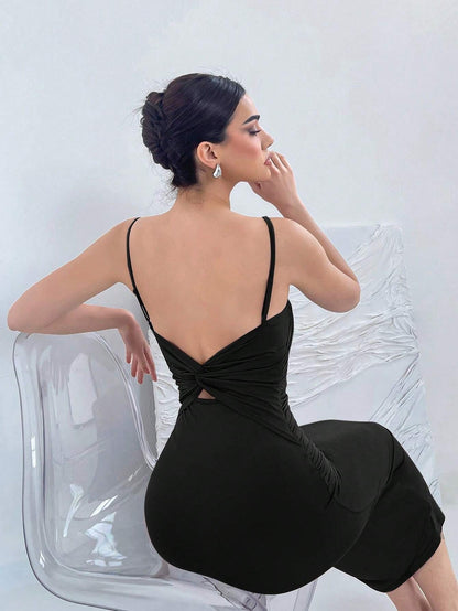 Backless Knot Cami Midi Dress | Sleeveless Stretchy Open Back Summer Bodycon