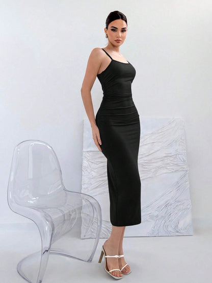 Backless Knot Cami Midi Dress | Sleeveless Stretchy Open Back Summer Bodycon