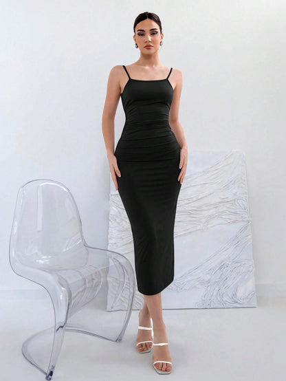 Backless Knot Cami Midi Dress | Sleeveless Stretchy Open Back Summer Bodycon