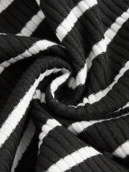 Striped Rib-Knit Bodycon Tank Midi Dress for Women – Casual Slim Fit Sleeveless Everyday Wear