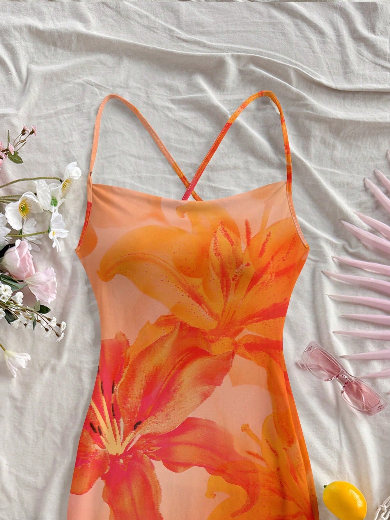 Floral Print Sleeveless Bodycon Midi Dress – Spaghetti Strap Backless Summer Holiday Wear