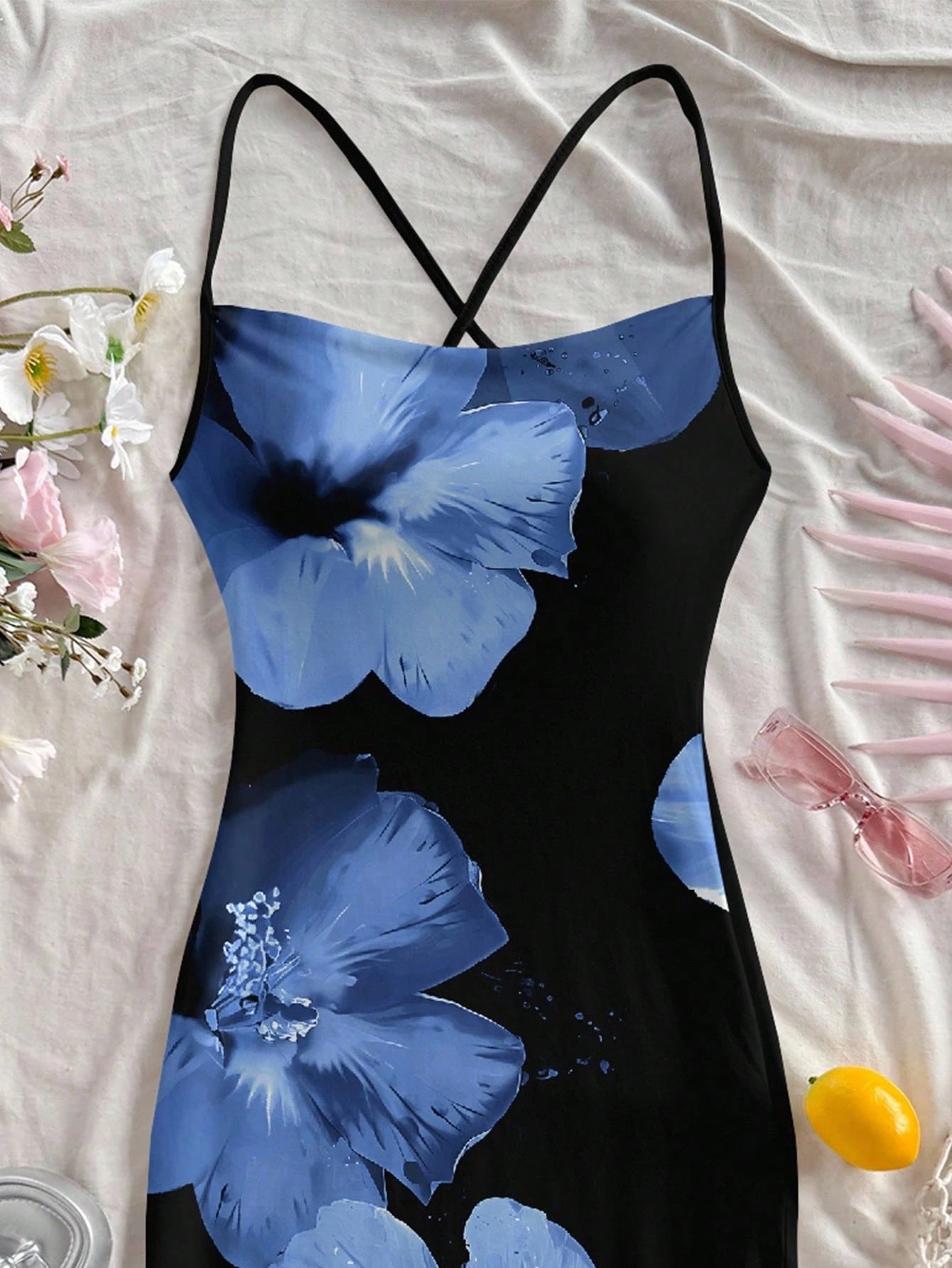 Floral Print Sleeveless Bodycon Midi Dress – Spaghetti Strap Backless Summer Holiday Wear