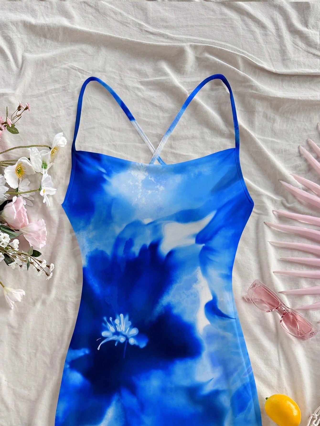 Floral Print Sleeveless Bodycon Midi Dress – Spaghetti Strap Backless Summer Holiday Wear