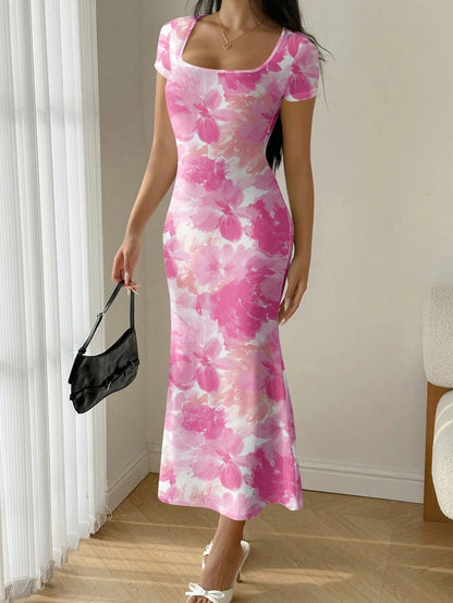 Summer Mermaid Ruffled Scoop Neck Bodycon Midi Dress – Chic Holiday & Going-Out Wear