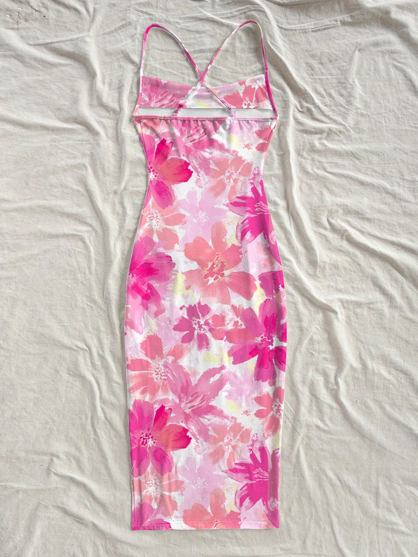Floral Print Adjustable Strap Bodycon Midi Dress – Boho Summer Vacation & Going-Out Wear