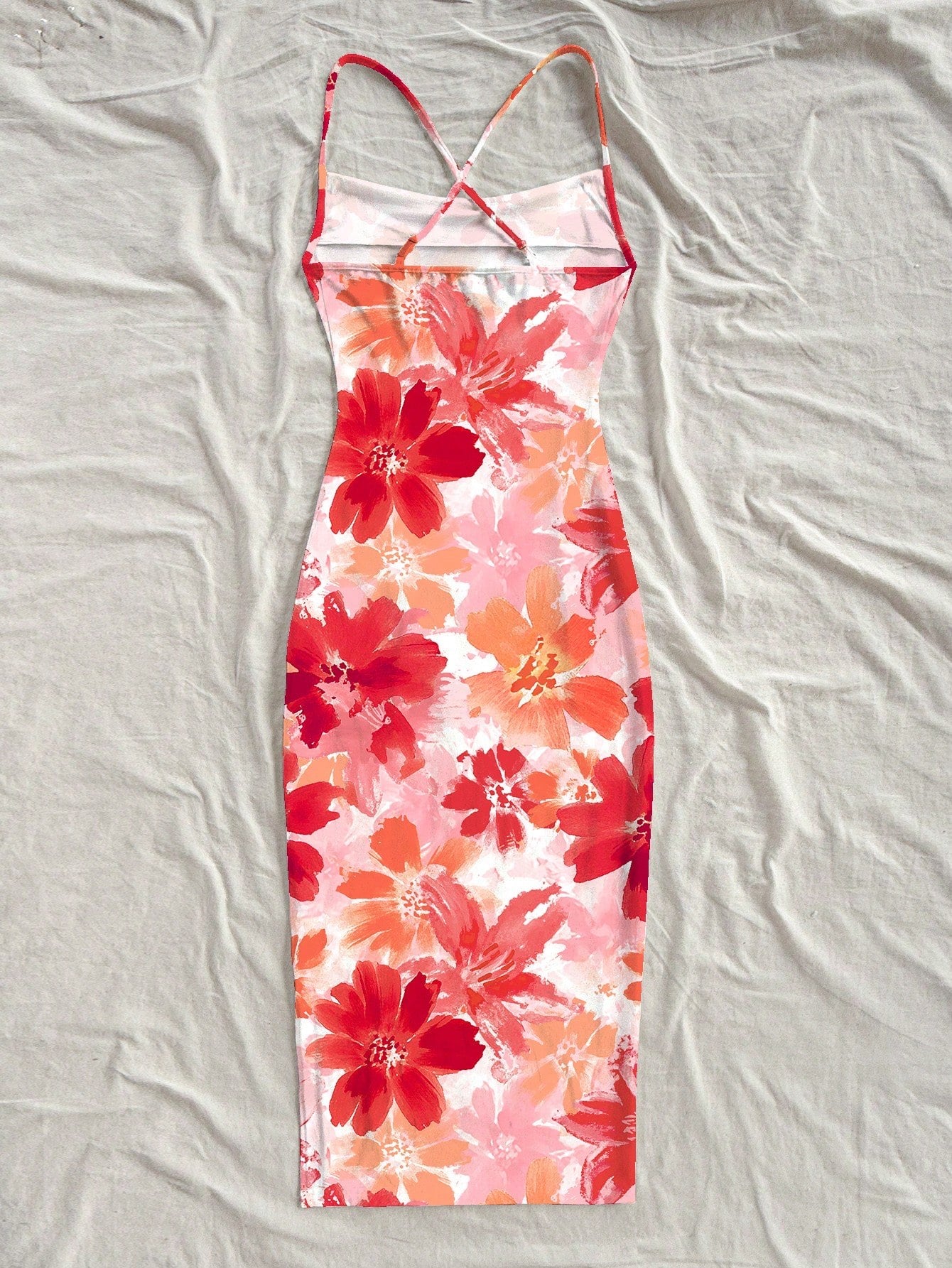 Floral Print Adjustable Strap Bodycon Midi Dress – Boho Summer Vacation & Going-Out Wear