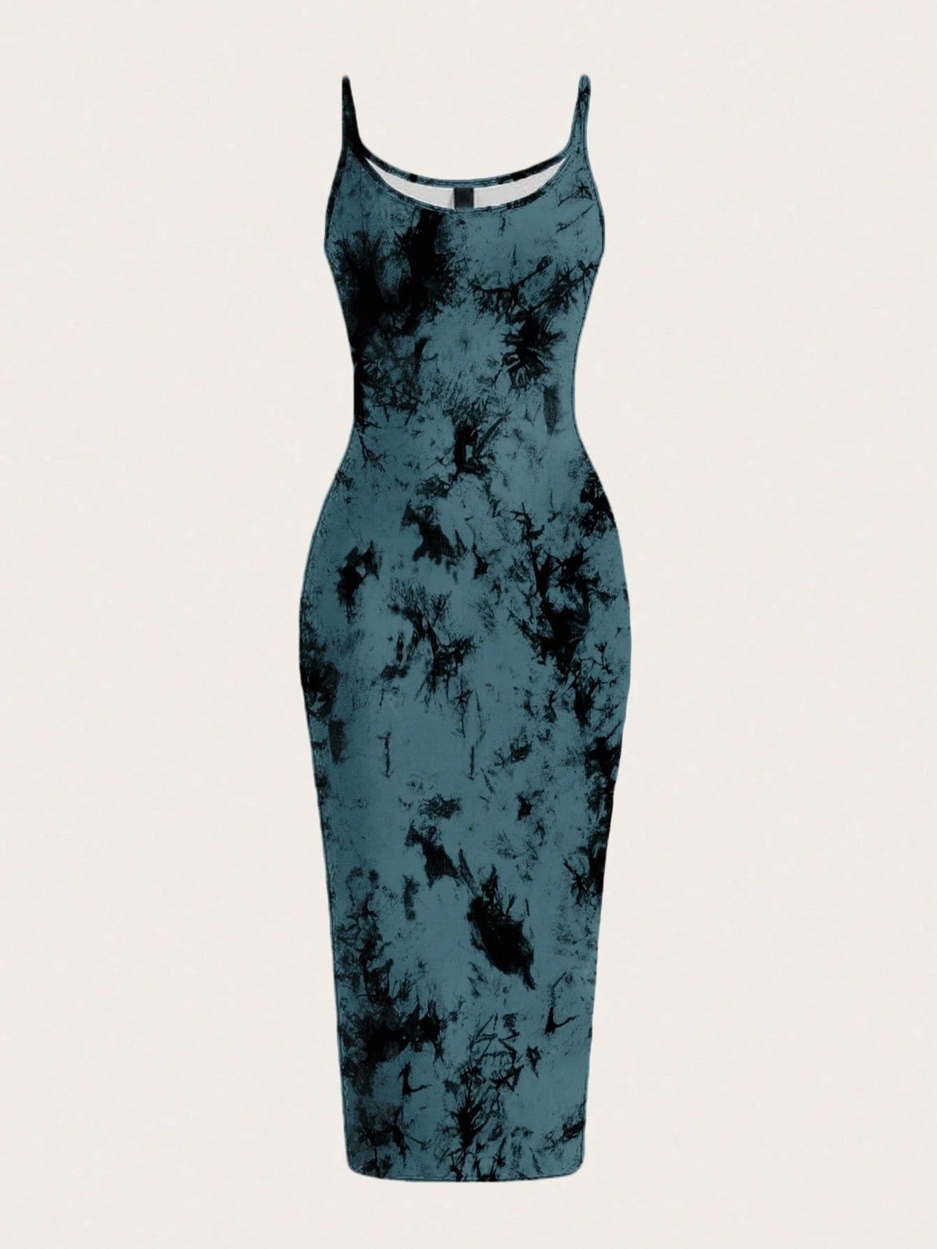 Tie-Dye Spaghetti Strap Bodycon Midi Dress – Minimal Summer Slip Dress