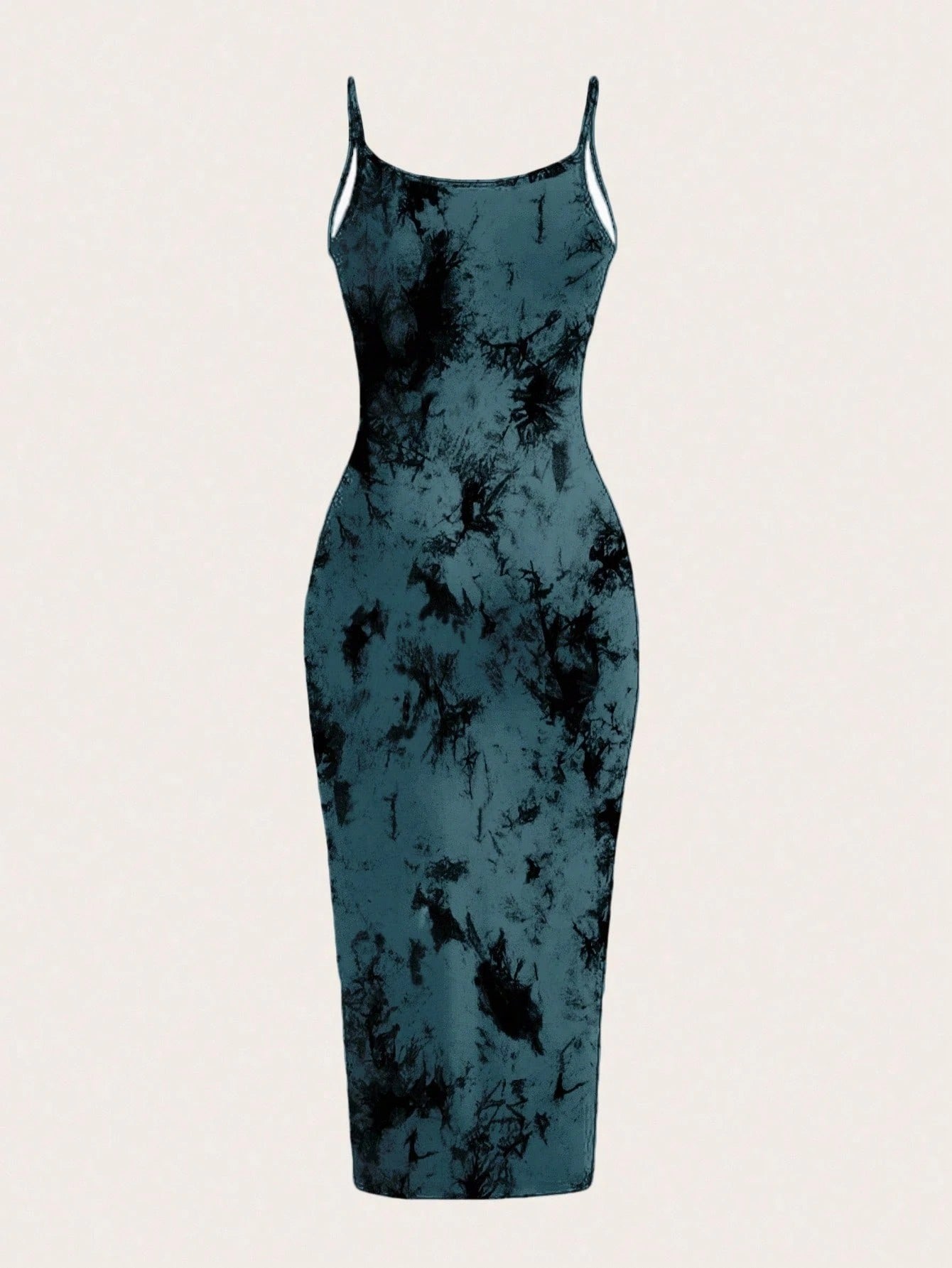 Tie-Dye Spaghetti Strap Bodycon Midi Dress – Minimal Summer Slip Dress