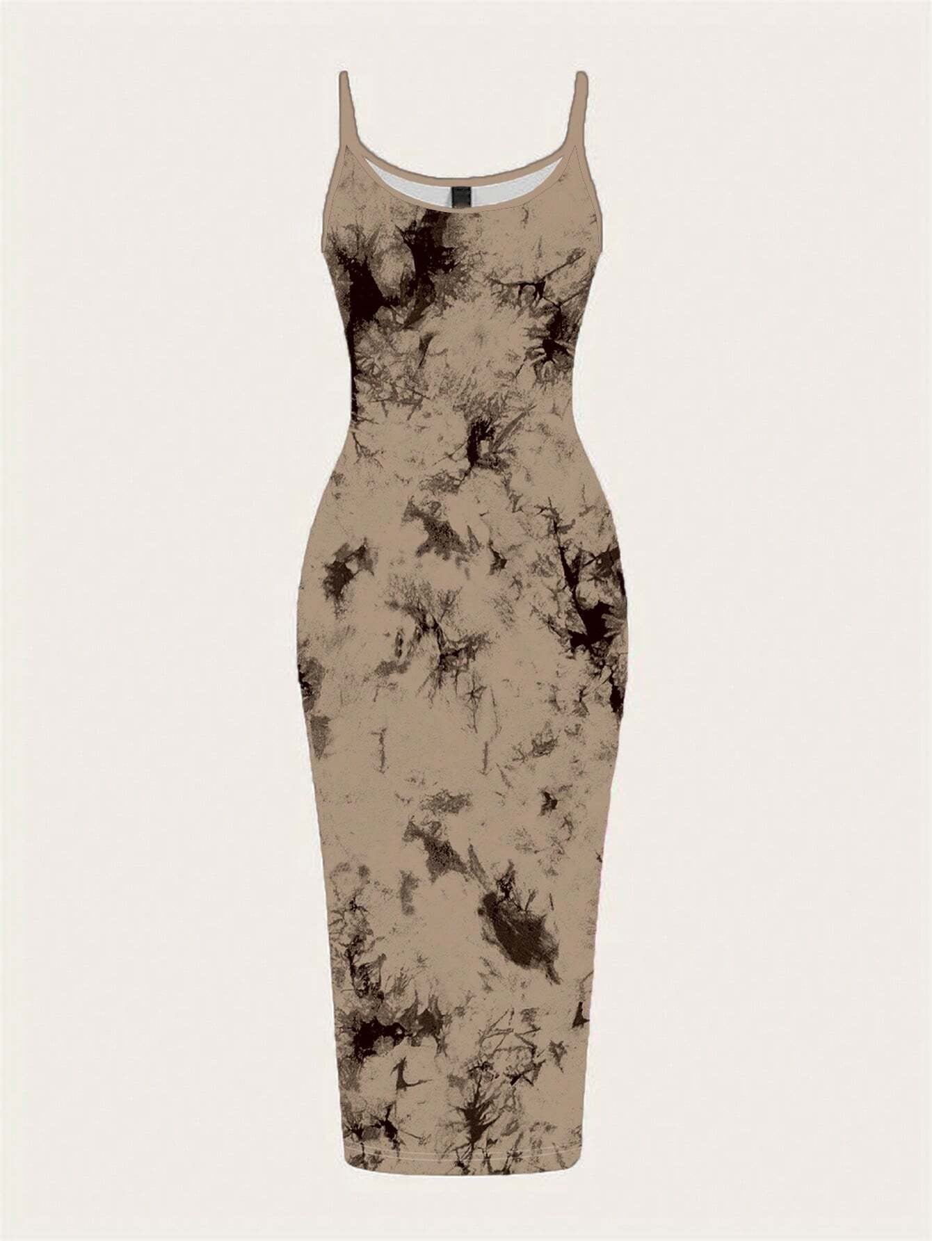 Tie-Dye Spaghetti Strap Bodycon Midi Dress – Minimal Summer Slip Dress