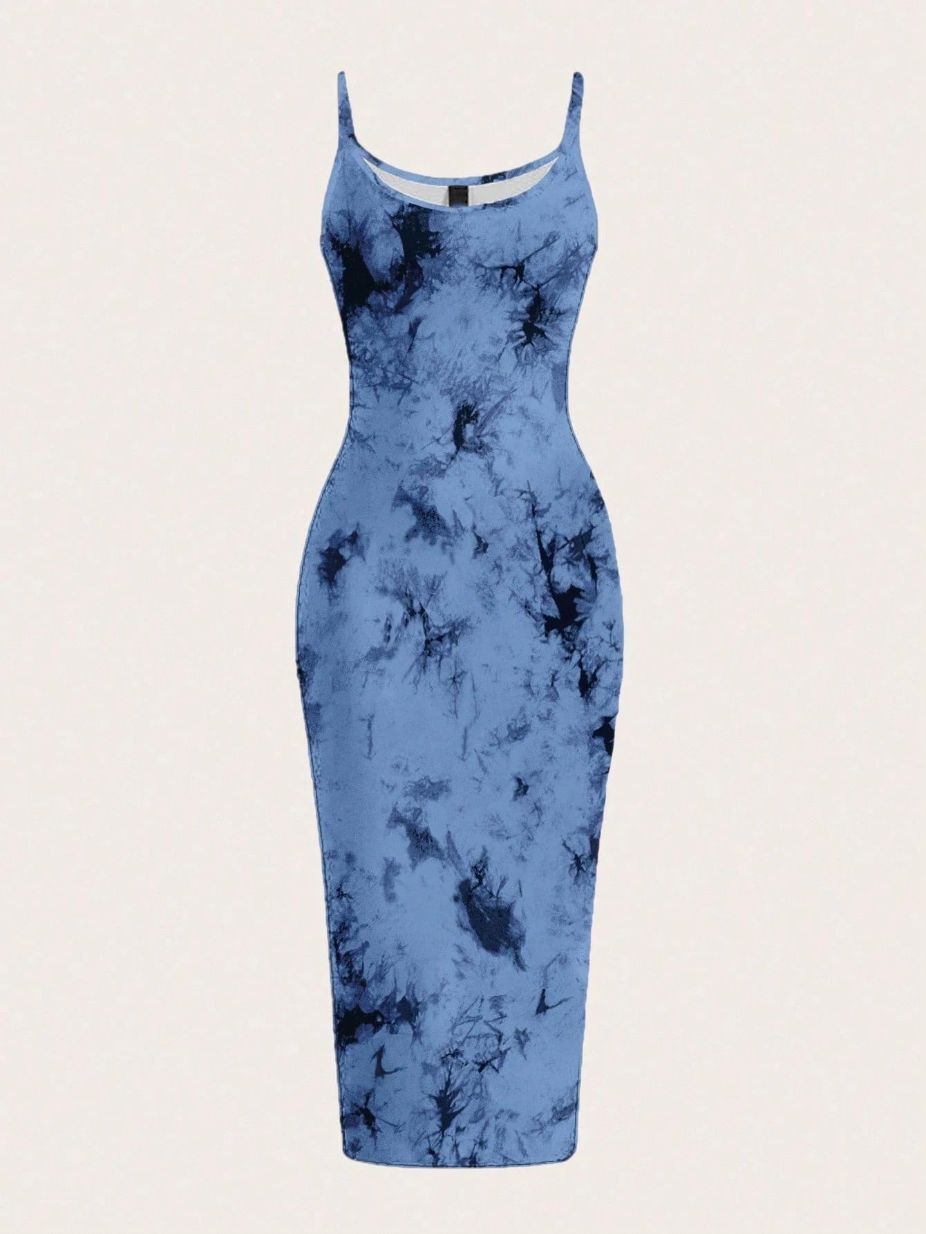 Tie-Dye Spaghetti Strap Bodycon Midi Dress – Minimal Summer Slip Dress
