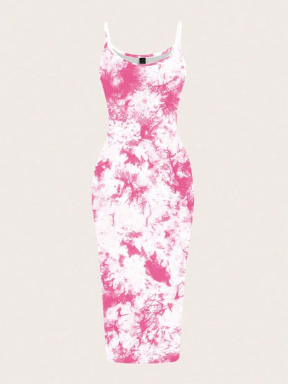 Tie-Dye Spaghetti Strap Bodycon Midi Dress – Minimal Summer Slip Dress