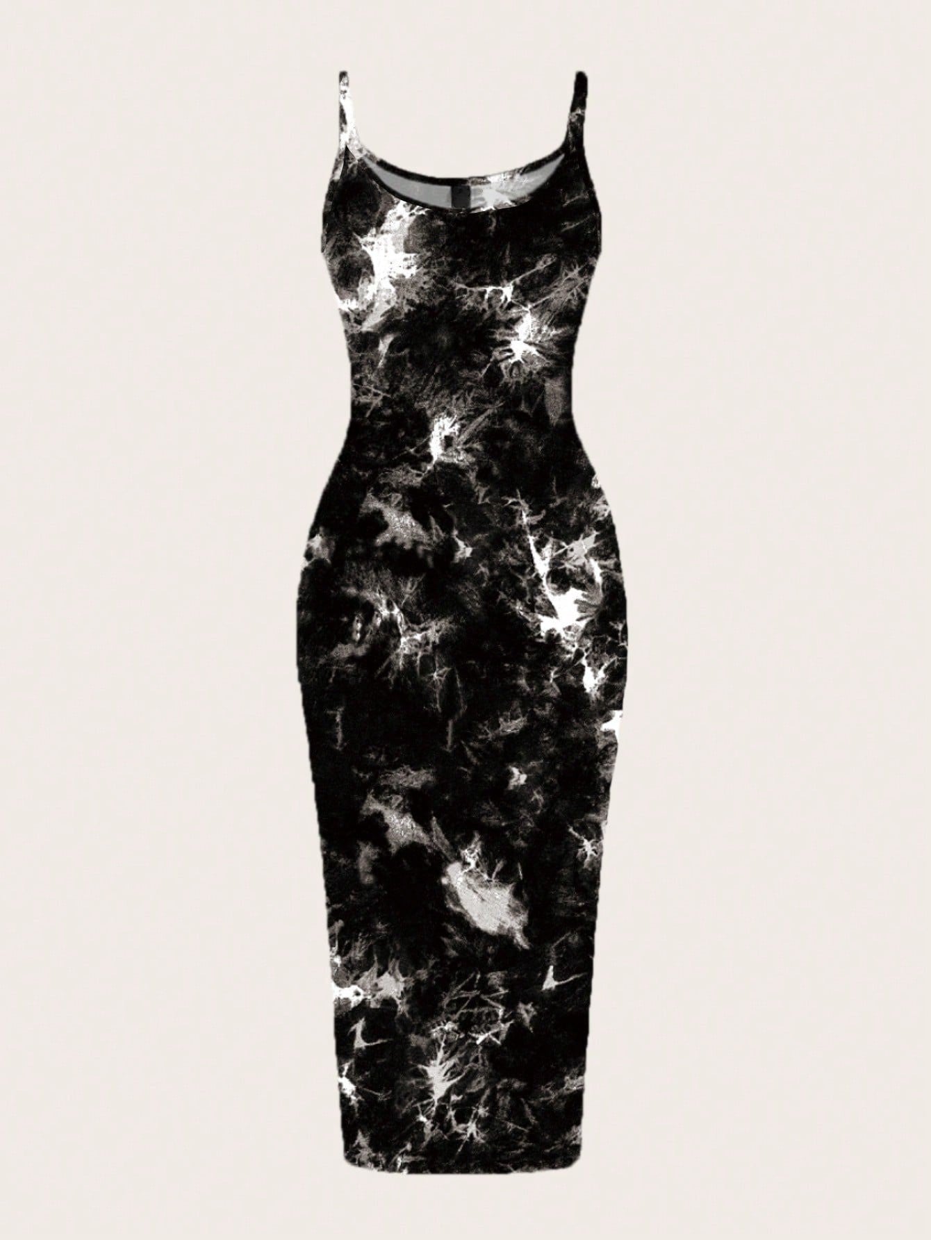 Tie-Dye Spaghetti Strap Bodycon Midi Dress – Minimal Summer Slip Dress
