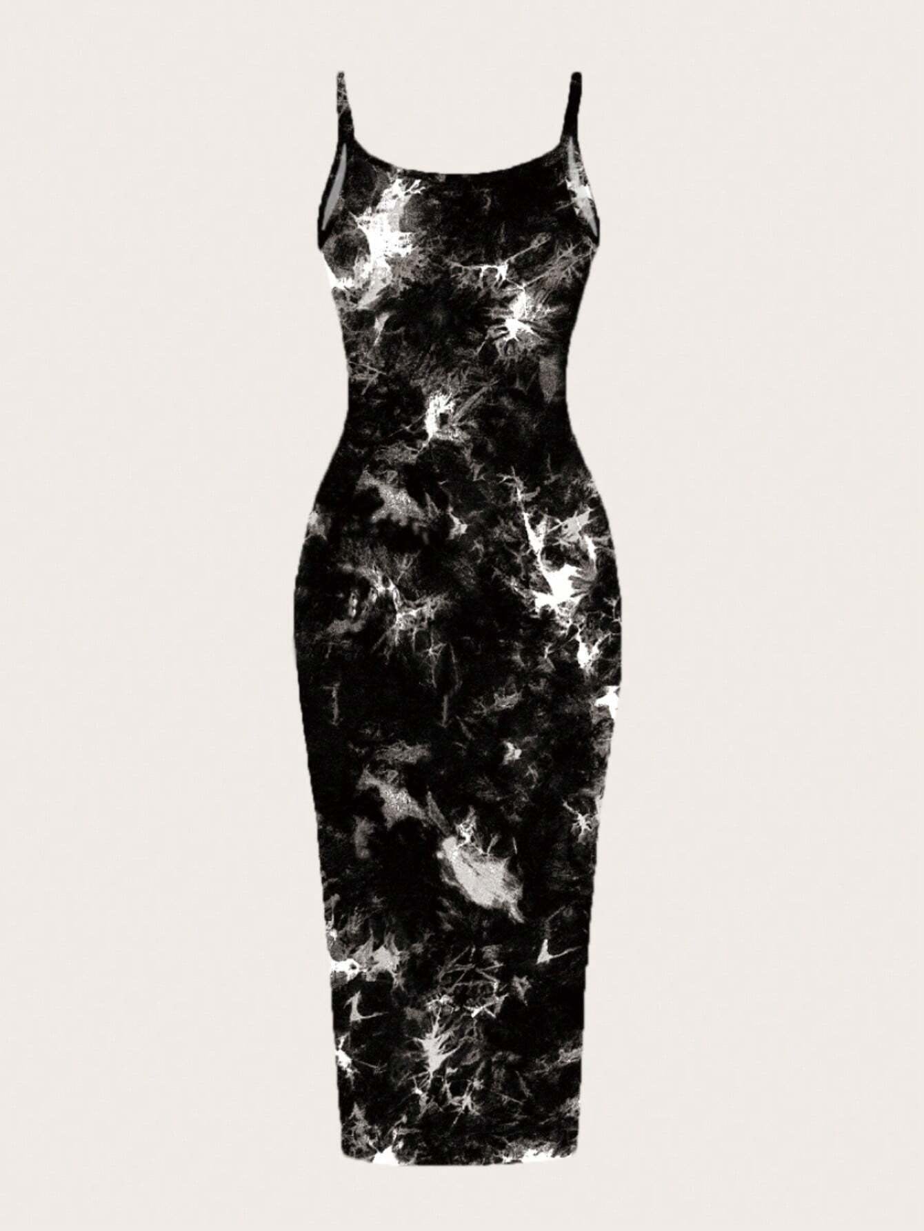 Tie-Dye Spaghetti Strap Bodycon Midi Dress – Minimal Summer Slip Dress