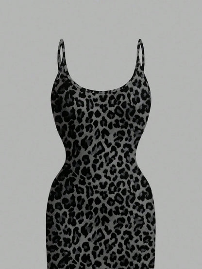 Leopard Print Spaghetti Strap Bodycon Midi Slip Dress – Minimalist Summer Going-Out Style