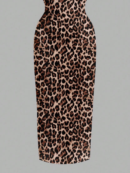 Leopard Print Spaghetti Strap Bodycon Midi Slip Dress – Minimalist Summer Going-Out Style