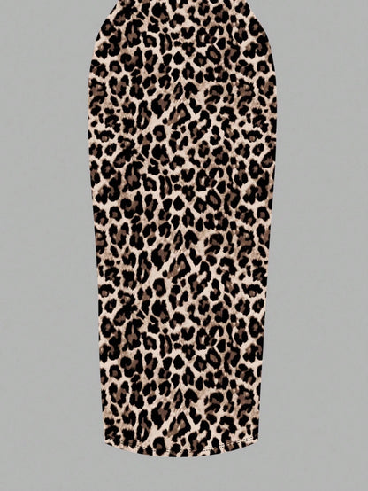Leopard Print Spaghetti Strap Bodycon Midi Slip Dress – Minimalist Summer Going-Out Style