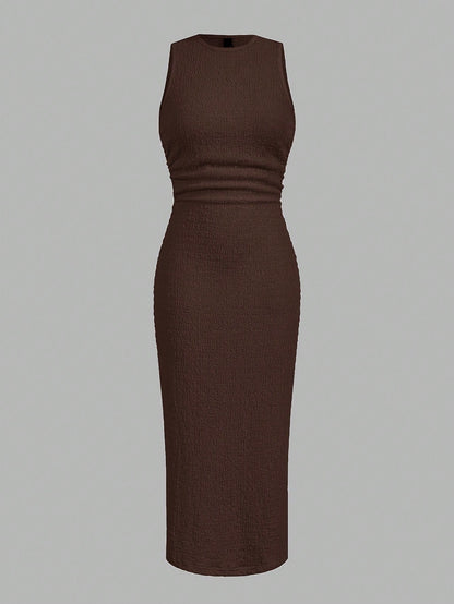 Textured Knit Bodycon Midi Dress | Sleeveless Slim Fit Elegant Casual Dress
