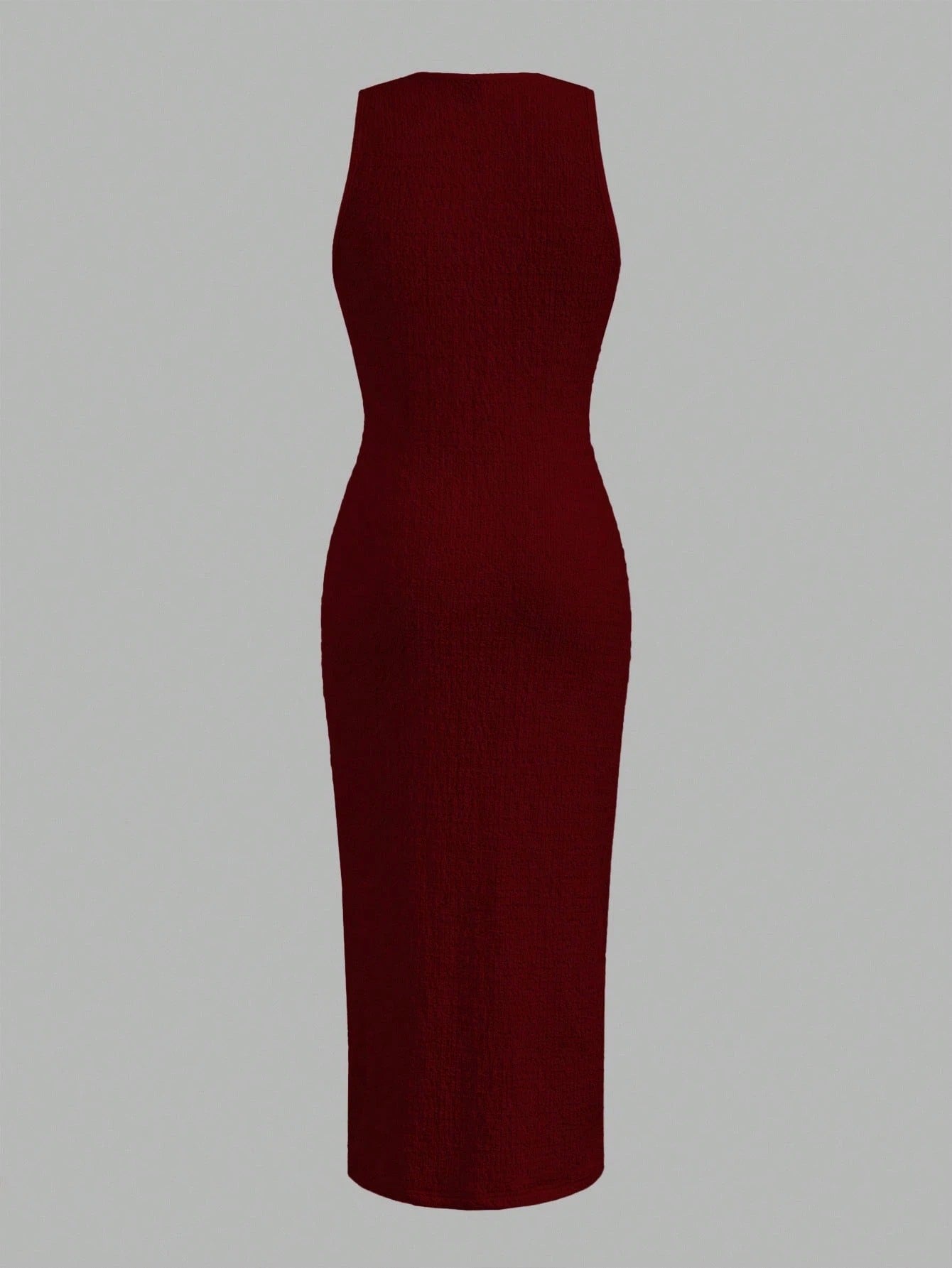 Textured Knit Bodycon Midi Dress | Sleeveless Slim Fit Elegant Casual Dress