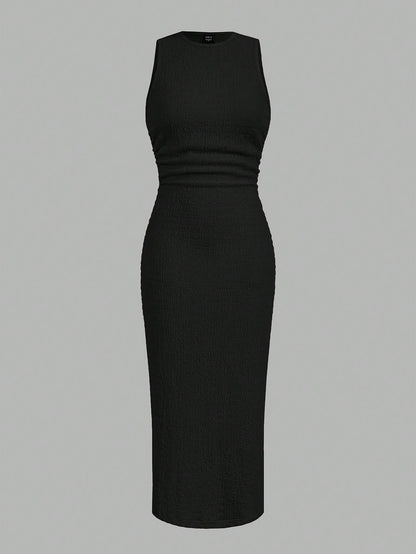 Textured Knit Bodycon Midi Dress | Sleeveless Slim Fit Elegant Casual Dress