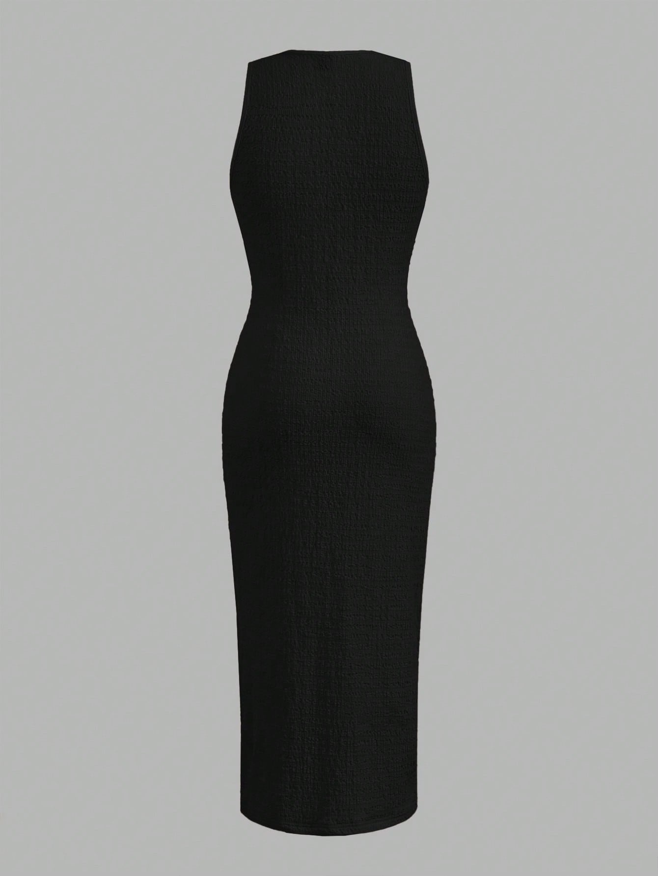 Textured Knit Bodycon Midi Dress | Sleeveless Slim Fit Elegant Casual Dress