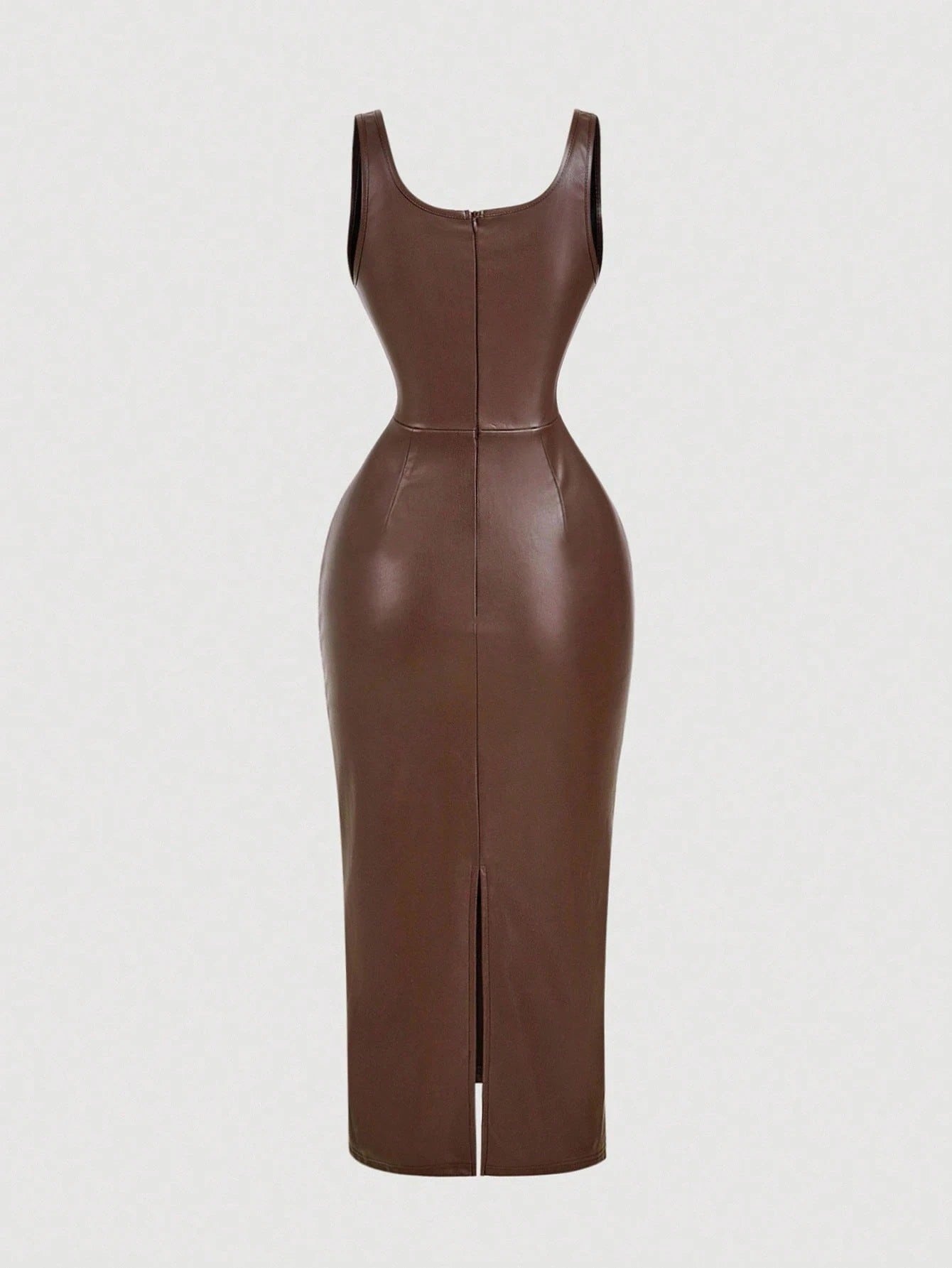 Chic PU Leather Midi Bodycon Dress