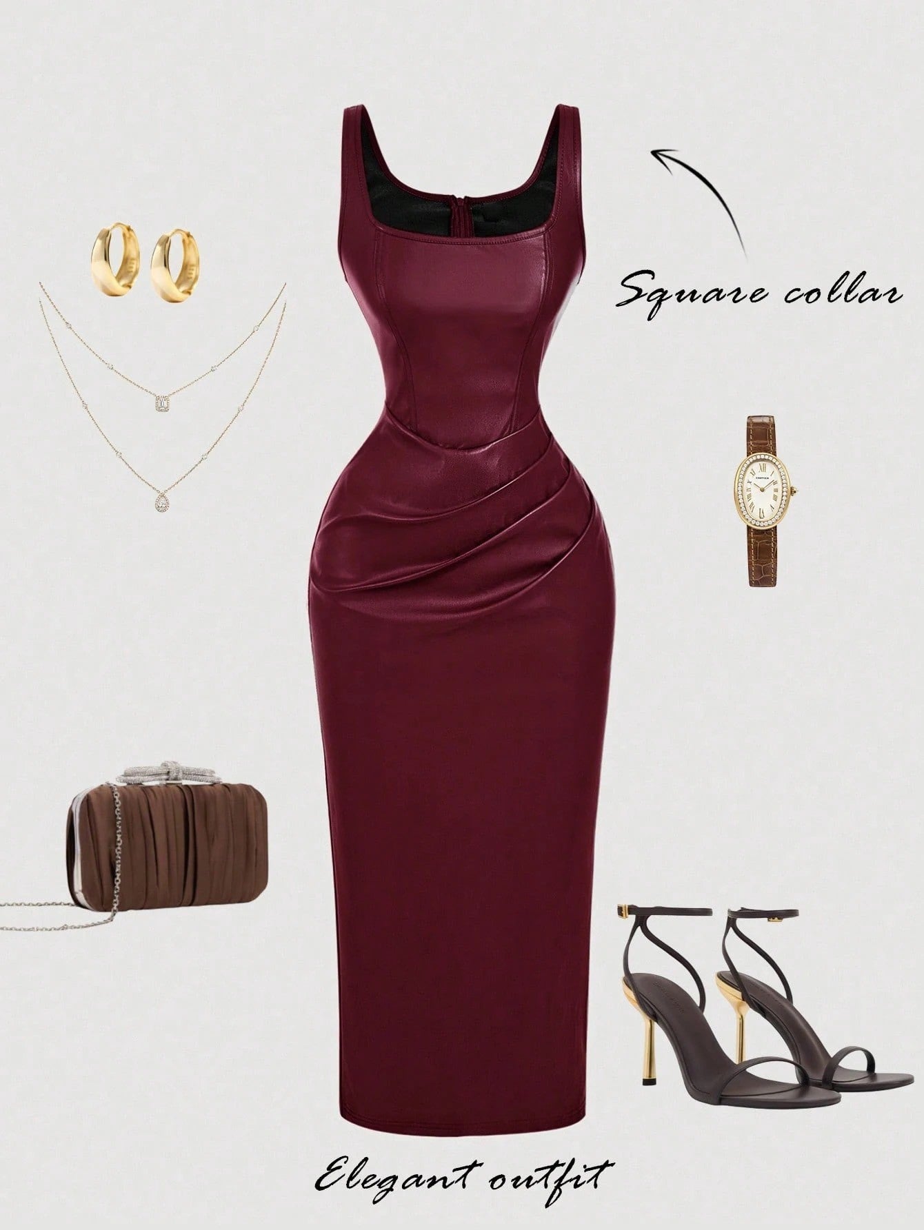 Chic PU Leather Midi Bodycon Dress