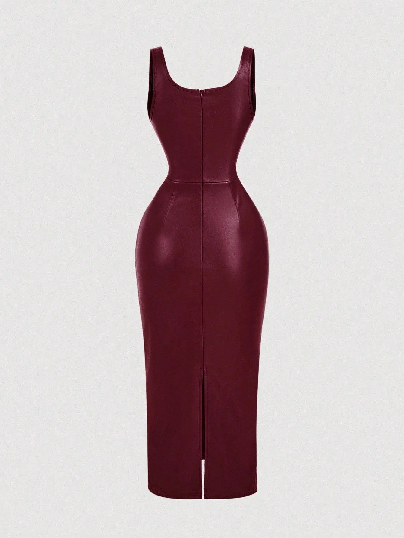Chic PU Leather Midi Bodycon Dress