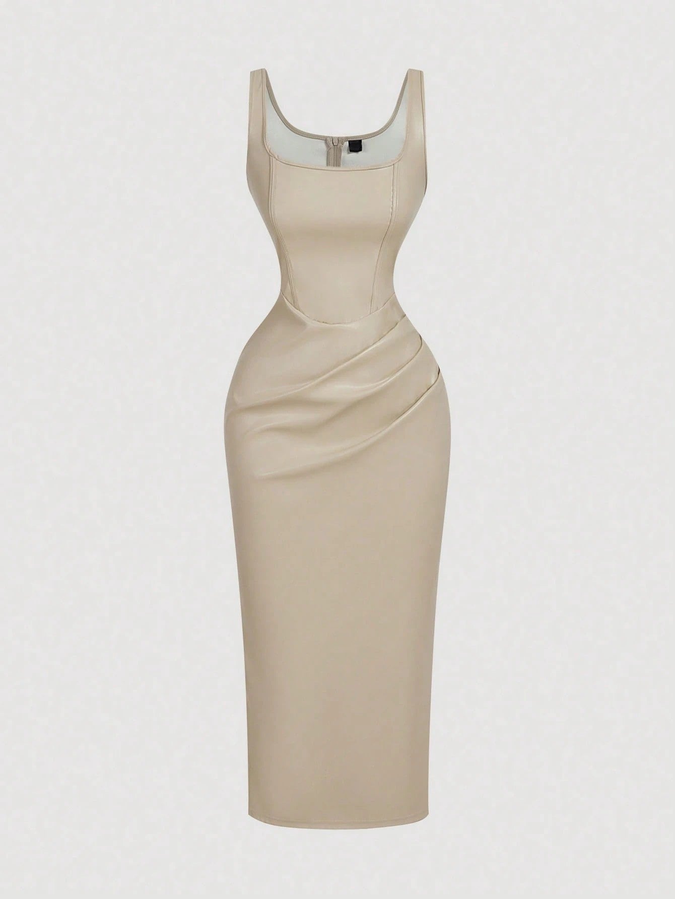Chic PU Leather Midi Bodycon Dress