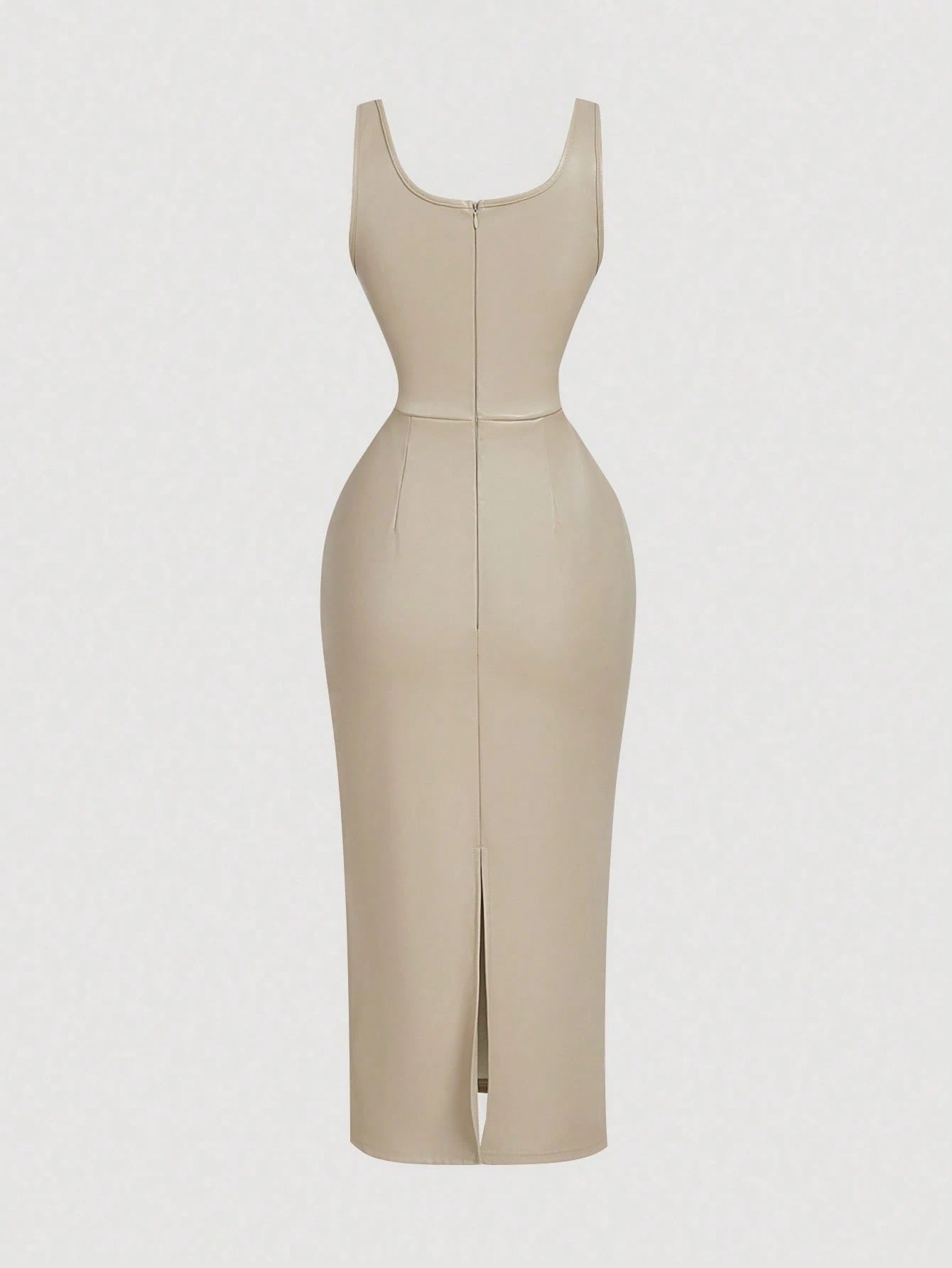 Chic PU Leather Midi Bodycon Dress