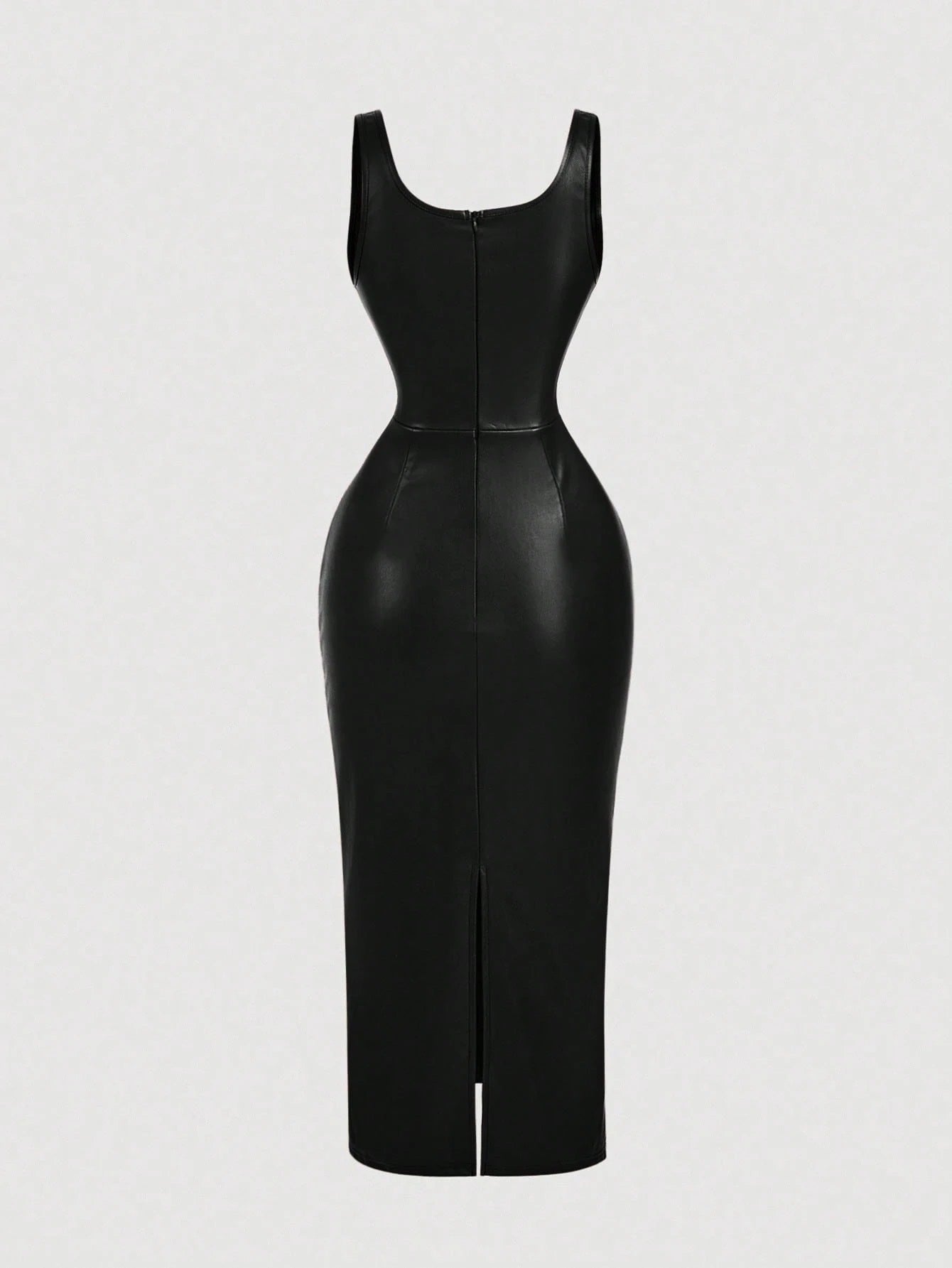 Chic PU Leather Midi Bodycon Dress