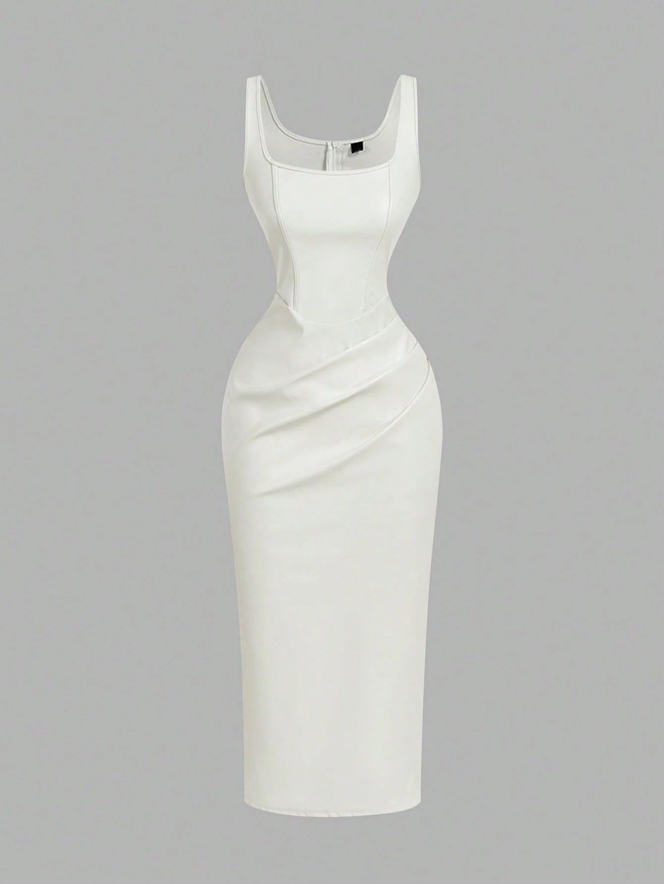 Chic PU Leather Midi Bodycon Dress
