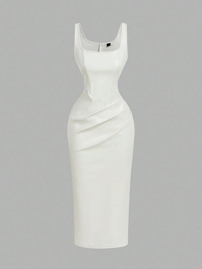 Chic PU Leather Midi Bodycon Dress
