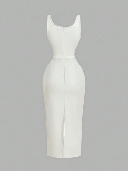 Chic PU Leather Midi Bodycon Dress