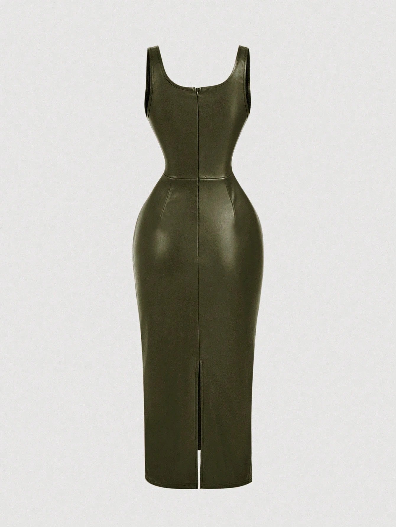 Chic PU Leather Midi Bodycon Dress