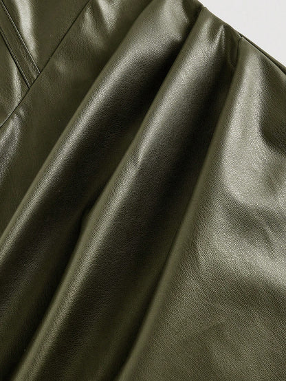 Chic PU Leather Midi Bodycon Dress
