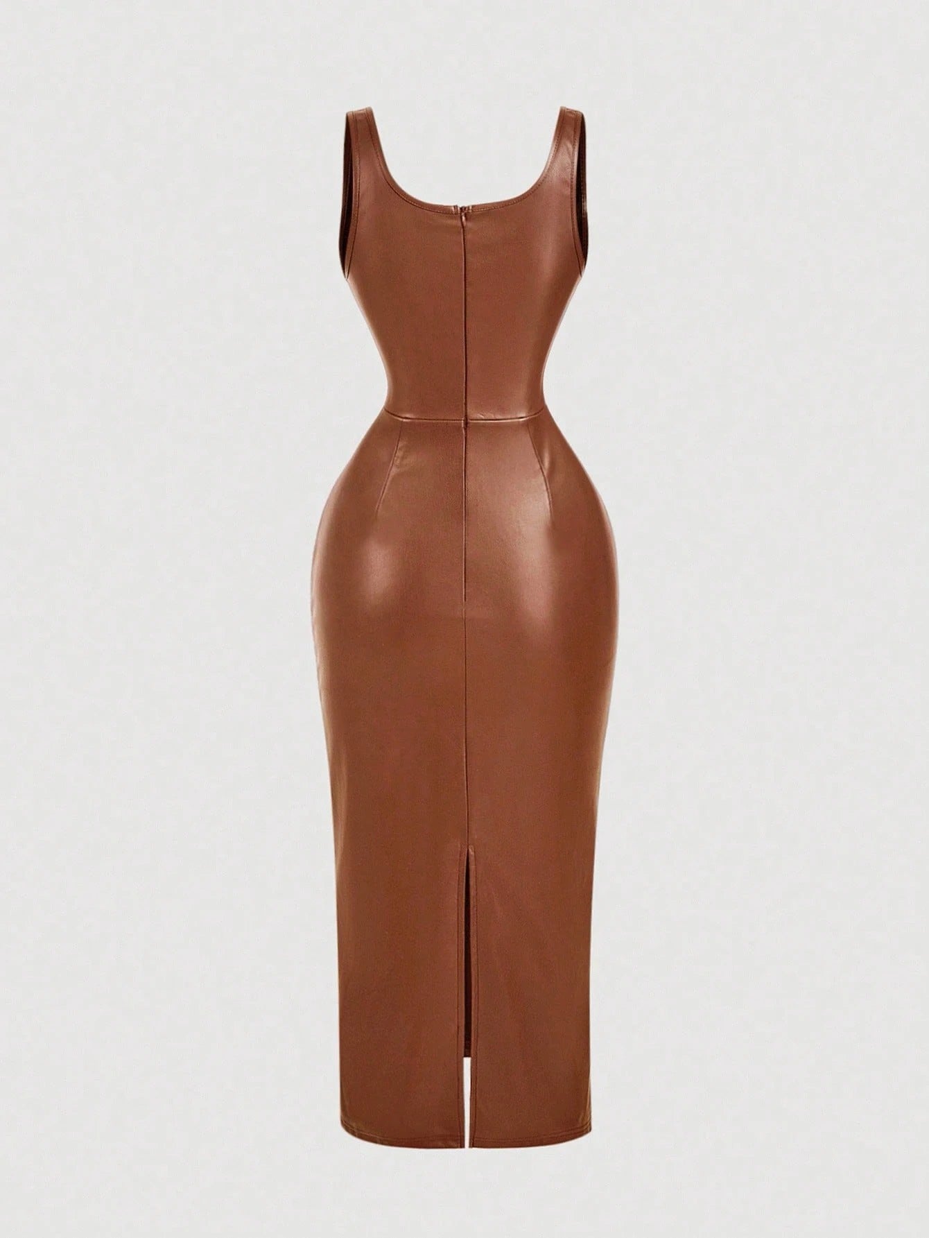 Chic PU Leather Midi Bodycon Dress