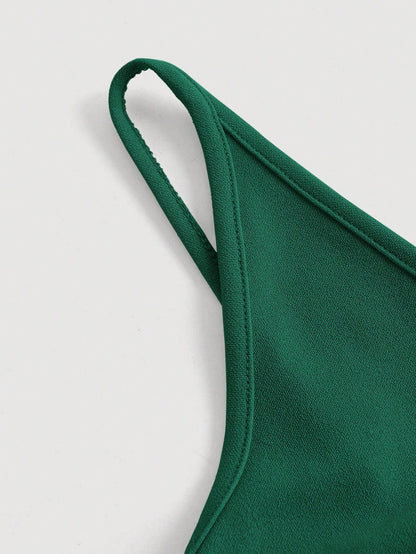 Fashzeo Green asymmetrical pleated bodycon midi dress with ruched detail and thin straps for women party wear2