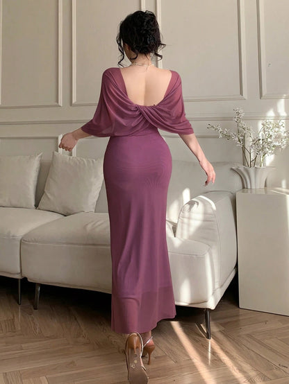 Elegant Sheer Mesh Long Slip Dress
