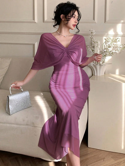Elegant Sheer Mesh Long Slip Dress