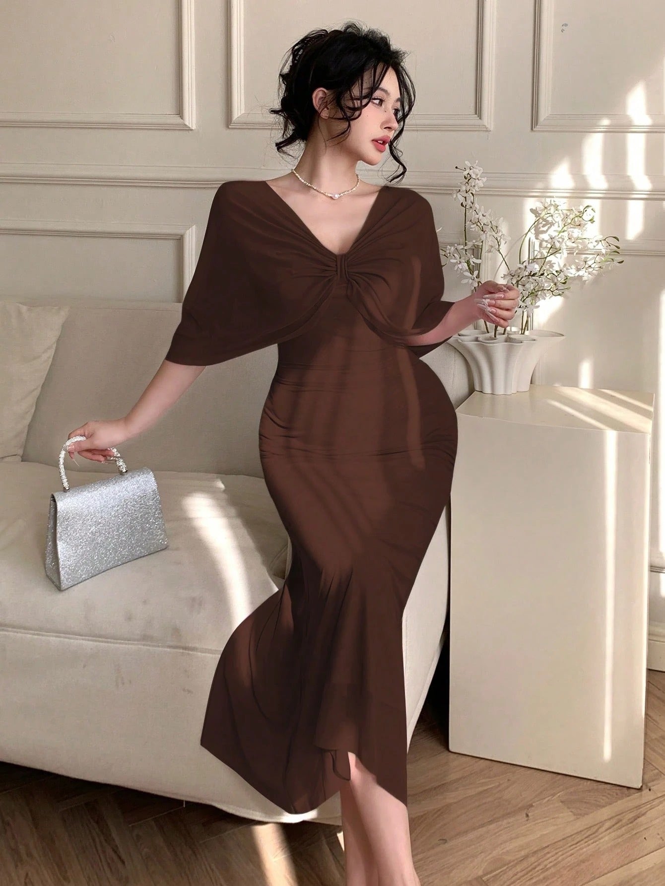 Elegant Sheer Mesh Long Slip Dress