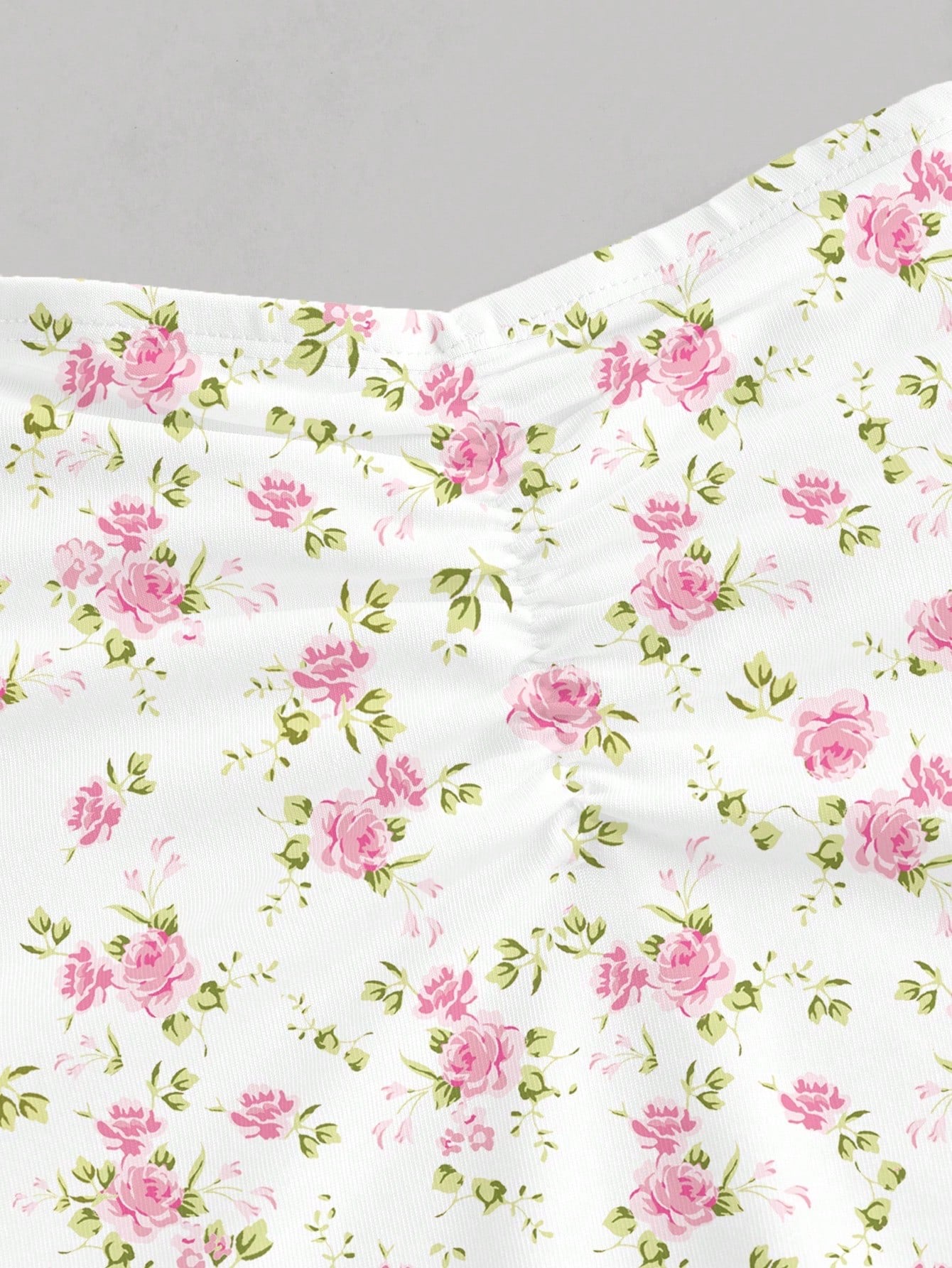 Tie Shoulder Ditsy Floral A-Line Mini Dress | Ruched Waist Pastel Summer Chic Dress