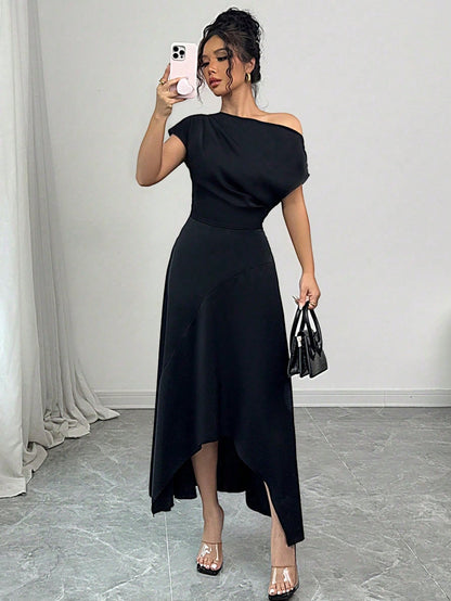 Asymmetrical Pleated One-Shoulder Dress