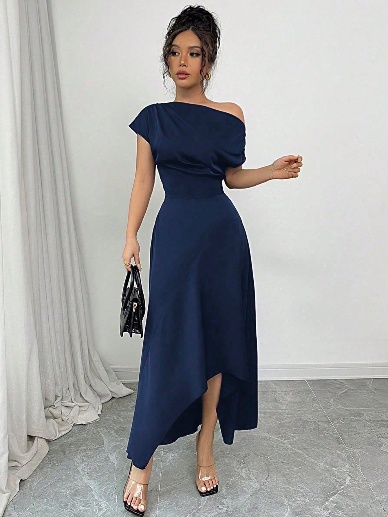 Asymmetrical Pleated One-Shoulder Dress