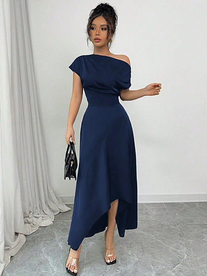 Asymmetrical Pleated One-Shoulder Dress