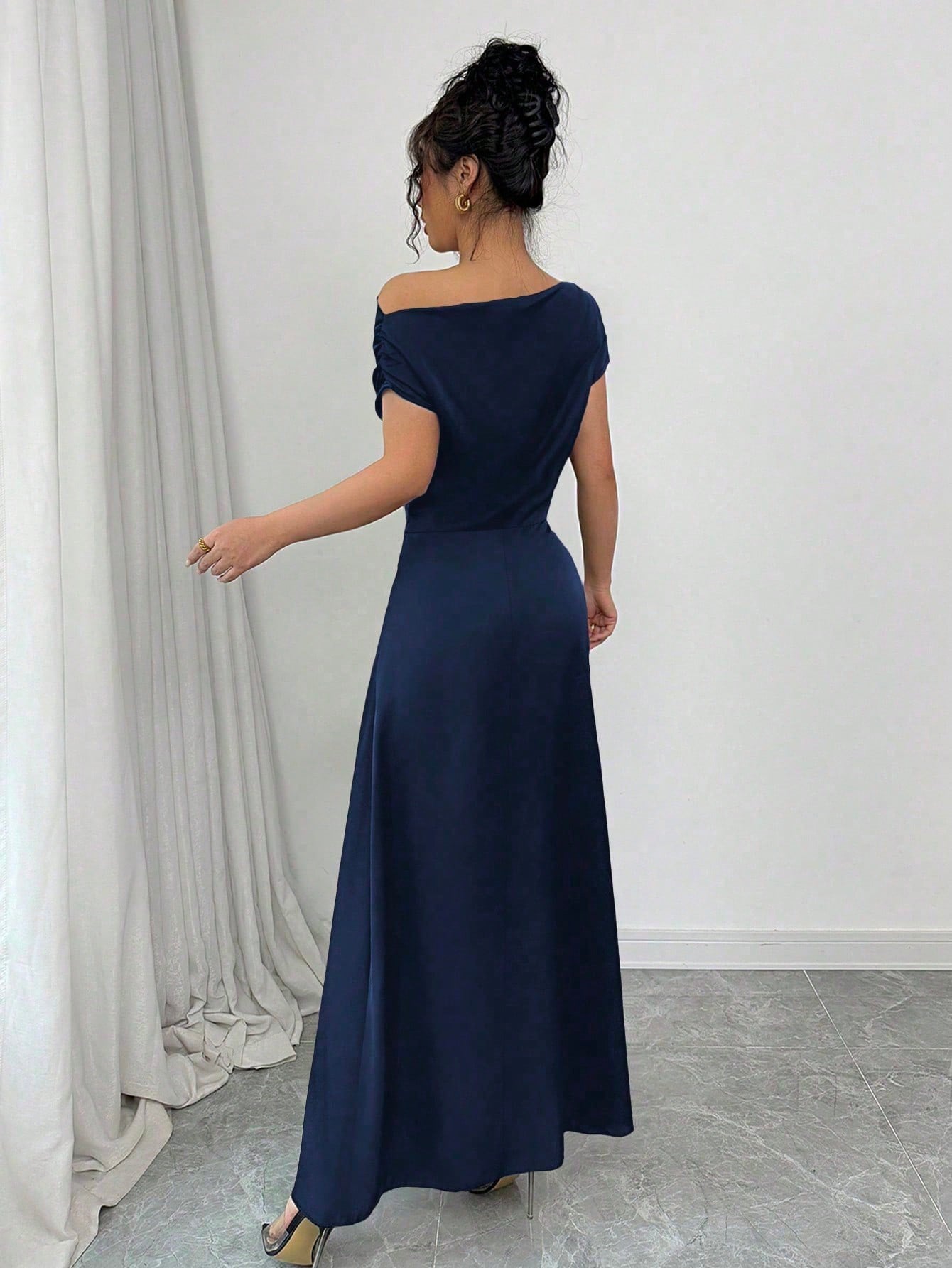 Asymmetrical Pleated One-Shoulder Dress