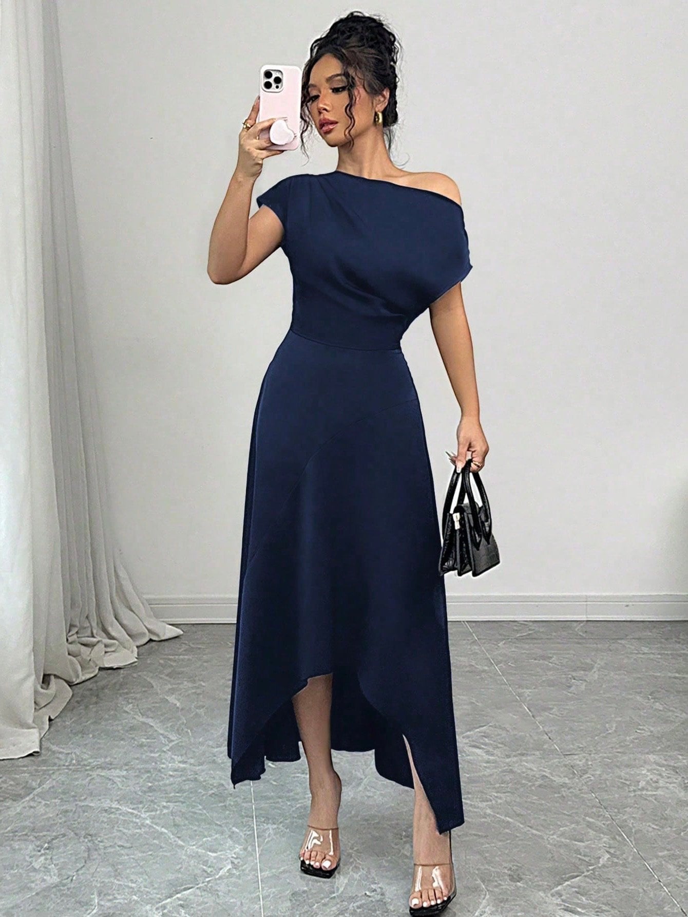 Asymmetrical Pleated One-Shoulder Dress
