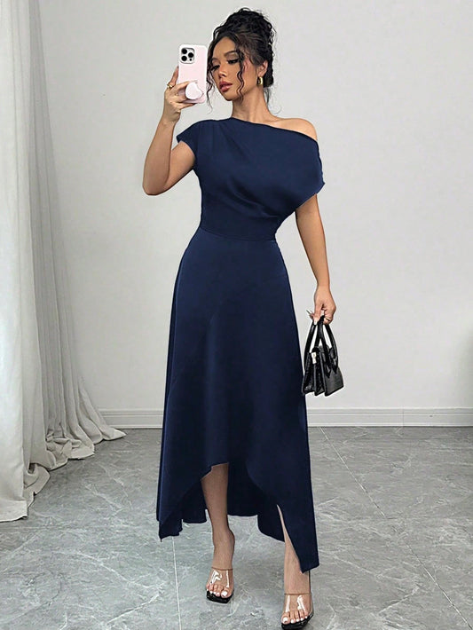 Asymmetrical Pleated One-Shoulder Dress