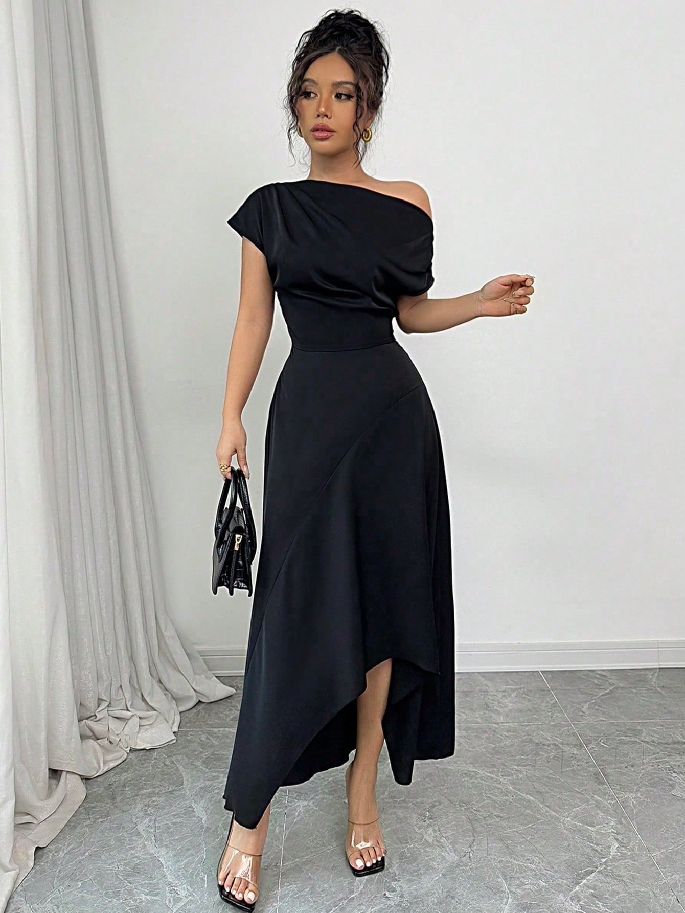 Asymmetrical Pleated One-Shoulder Dress