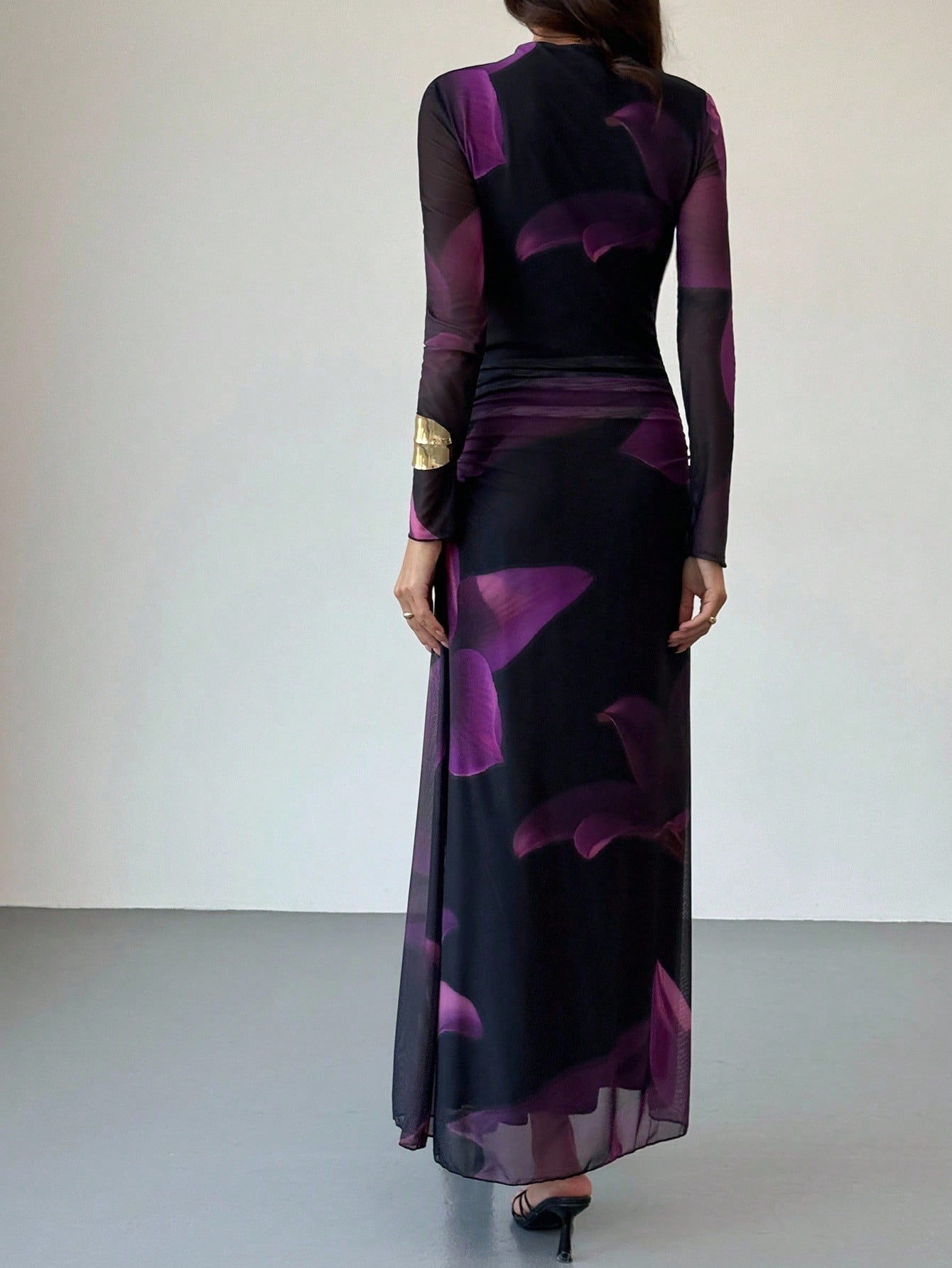 Purple Mesh Abstract Long Sleeve Dress